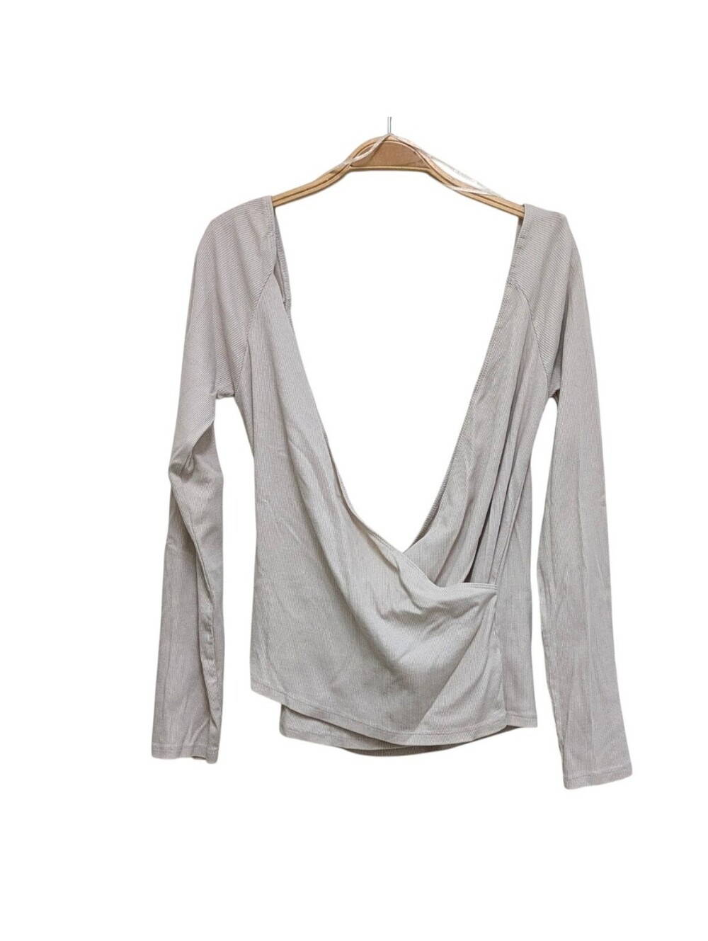 Zara Beige Criss Cross Wrap Ribbed Long Sleeve Balletcore Cropped Top XL
